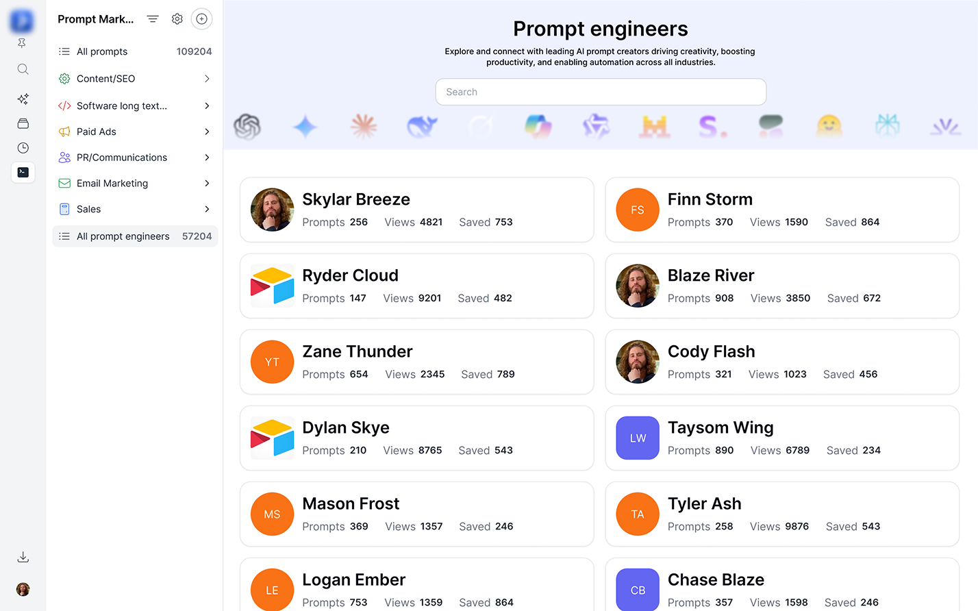 Prompt marketplace — search